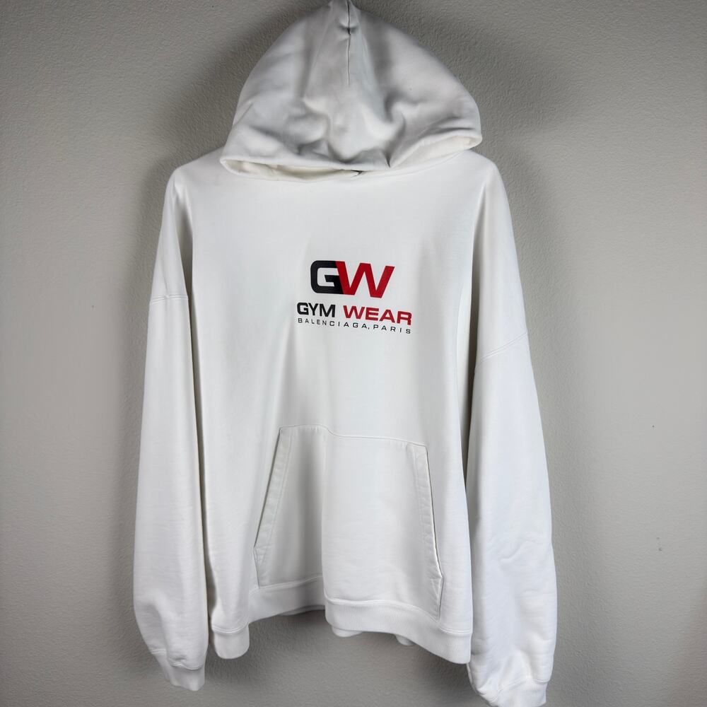 Balenciaga Gym Wear Large Fit Hoodie White Cotton Made in Portugal Size M